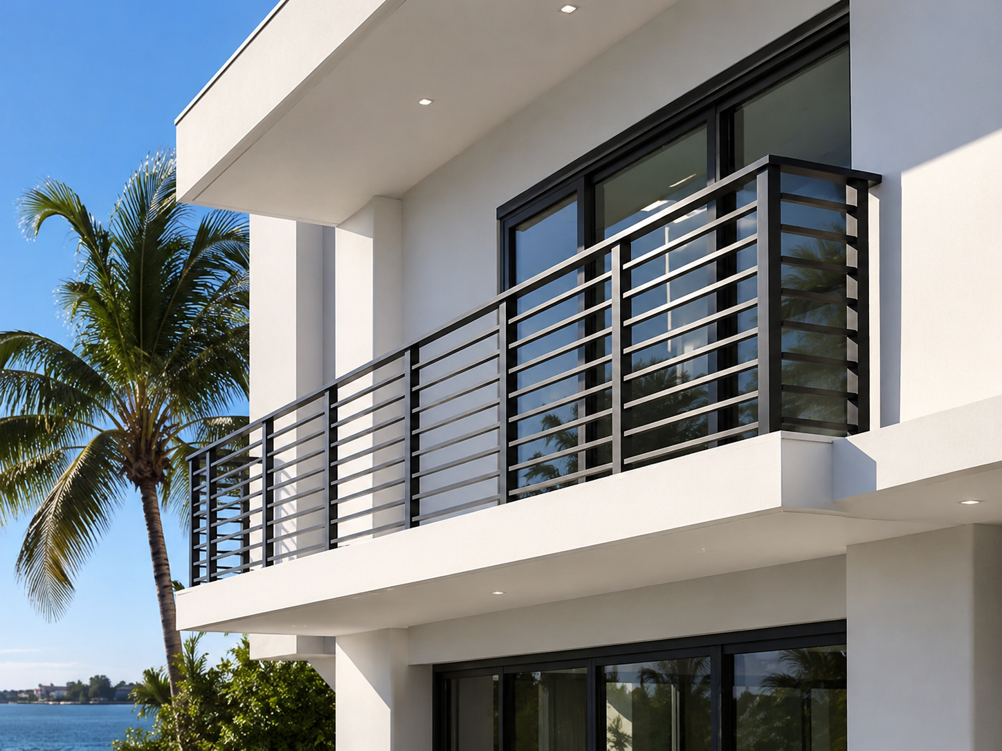 Aluminum railing on modern home balcony