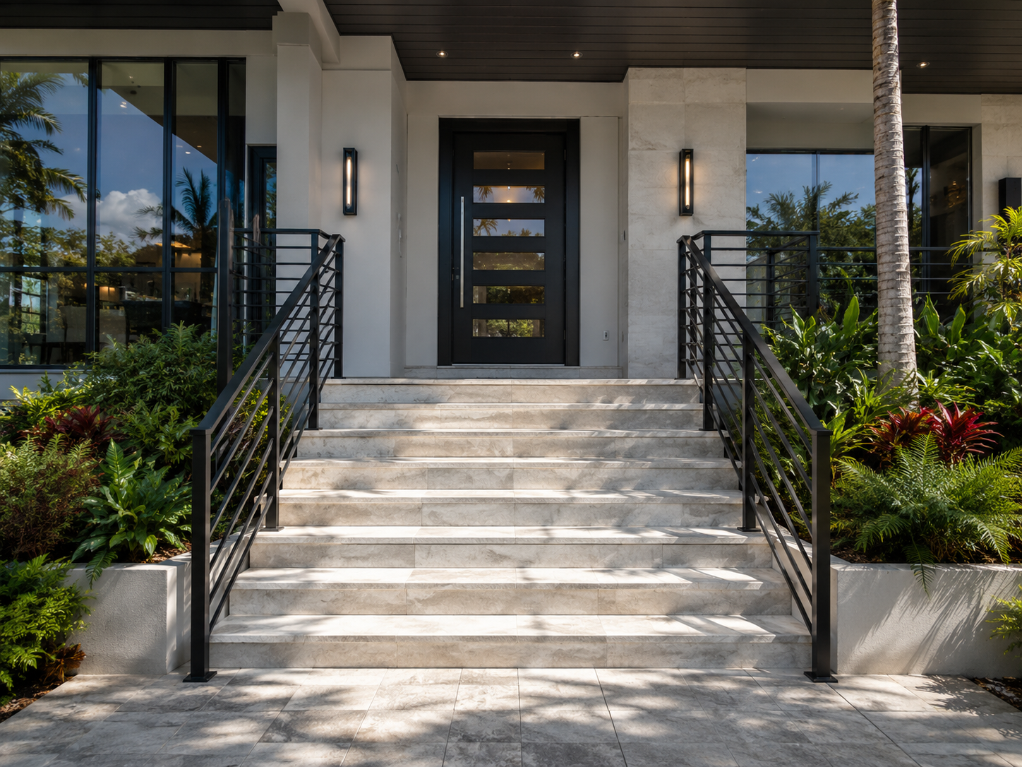 Aluminum railing balcony with ocean and palm view